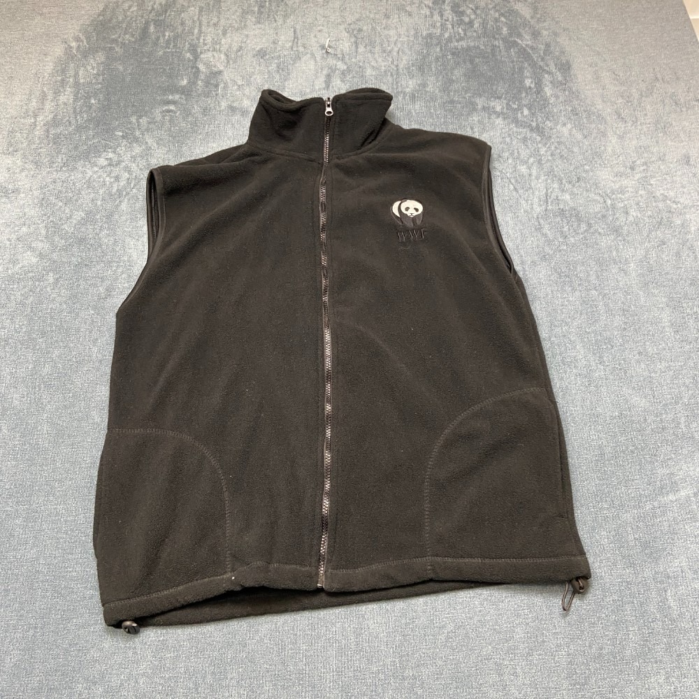 WWF Panda Fleece Vest Mens L/XL Black Classic Mock Neck Full Zip Outdoor Winter